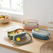 Fimer Paslanmaz Çelik Yemek Kabı 750 Ml, Çatal Kaşık Dahil, Kilitli Kapaklı Lunch Box, Yemek Taşıma ve Saklama Kabı, 21X12X7,50 Cm, Yeşil/pembe/mavi