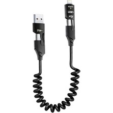 Fimer 1 Arada 65W Yaylı Hızlı Şarj Kablosu Type-C & Lightning Pd Destekli, Dolaşmaz Spiral Tasarım, 1.5m Uzayabilir, Araç & Ev Uyumlu Şarj ve Veri Kablosu (Siyah)