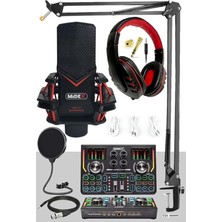 Fimer Gmx-1 Titanium Set Efektli Ses Kartı Mikrofon Kulaklık Stand Kayıt Canlı Yayın (Pc ve Telefon)