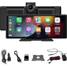 Fimer Dvr Ekran, 10.26 Inç IPS Ekran, Kablosuz Carplay ve Android Auto, 170 ° Ön Kamera