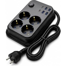 Fimer Termal Akım Korumalı Uzatma Kablosu 4 Priz 4 USB 2 Type-C 2500W 10A Çocuk Korumalı Kısa Devre Korumalı Açma Kapama Düğmeli 2 Metre Kablolu Çoklu Priz | Model 3441