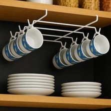 Fimer Banyo 10 Kancalı Beyaz Fincanlık, Rafa Geçmeli Fincan Askısı, Dolap Altı Kupa Düzenleyici, Montajsız Metal Mutfak Organizer