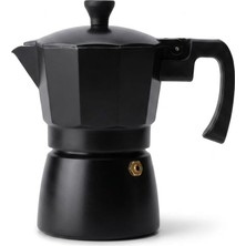 Fimer Siyah Moka Pot 3 Fincanlık, 180 ml Alüminyum Espresso Demliği, Ocak Üstü Kahve Cezvesi, Gazlı Elektrikli Seramik Ocak Uyumlu, 9X12X17 cm