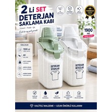 Fimer Ölçekli 1900 ml Hava Almaz Toz Deterjan Saklama Kabı Çift Contalı Banyo Organizeri, Beyaz - Yeşil