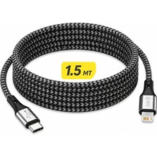 Fimer Premium Örgülü Usb-C - Lightning 1,5 M 27W Hızlı Şarj Kablosu, iPhone 14/13/12/11, Ipad, Airpods Uyumlu, Siyah