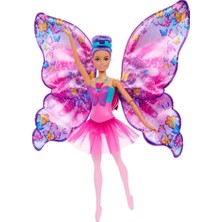 Fimer Kelebek Dansçı Bebek, Kanatlarını Açarak Kelebeğe Dönüşen 2'si 1 Arada Mor Saçlı Barbie Kelebek Dansçı Bebek, Saç Aksesuarı, Çıkarılabilen Tütü, HXJ10