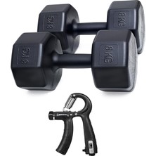 Fimer 8 kg Dambıl x 2 Adet = 16 kg + Sayaçlı Ayarlanabilir El Yayı Siyah