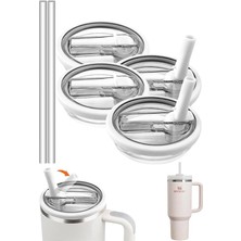 Fimer 2 Adet Flip Pipetli Kapak – Stanley Quencher ile Uyumlu 40 Oz – Sızdırmaz Kapak + 2 Pipet – Beyaz Renk