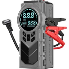 Fimer Akü Takviye Cihazı ve Dijital Hava Kompresörü - 8000MAH Taşınabilir Lastik Şişirme Pompası, Akıllı Koruma Klipsli LED Fenerli Oto Acil Durum Seti (Taşıma Torbası Hediye)