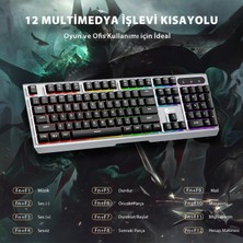 Aydogan's KB121 USB Kablolu Oyuncu Klavye - Makro Tuşlu, Rainbow Efektli, Mekanik Hisli Sessiz, Membran Gaming Türkçe Q Klavye Metalik Gri