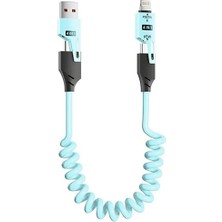 Fimer USB Type-C Lightning 4'ü 1 Arada 65W Pd Hızlı Şarj Data Kablosu 1.5m Spiral Çevirici Akıllı Hibrit Bağlantı