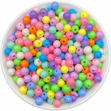 Fimer Market 25GR 8mm Pastel Karışık Renkli Yuvarlak Plastik Boncuk, Takı Yapım Boncuğu (25GR,~90ADET)