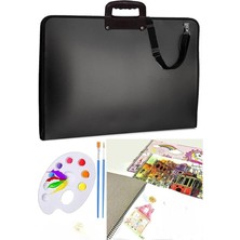 Fimer Çantası 35X50 cm Resim Defteri Palet Fırça Seti 1 Paket Siyah Resim Proje Çantası Fermuarlı Kulplu 37X54 cm