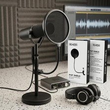 Fimer Pop Filter Shield Mikrofon Pop Filtresi, 360 Derece Esnek Metal Gövde, Ayarlanabilir Kelepçeli Stüdyo Filtresi