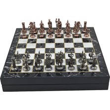Fimer Orta Boy Metal Roma Satranç Takımı Antik ve Mermer Desenli Sandıklı Mdf Tahtası (36X36X6 Cm.)