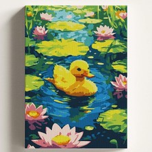 Fimer Boyama Tuval Hobi Seti, Sarı Ördek Temalı Fırça ve Boya Dahil Set (Çıtalı) 40X50 Cm, Kendin Yap Sayılarla Tuval Boya Kiti (Kasnaklı)