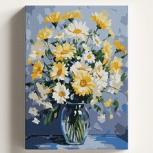 Fimer Boyama Tuval Hobi Seti Vazoda Papatyalar Temalı Fırça ve Boya Dahil Set (Çıtalı) 40X50 cm Kendin Yap Sayılarla Tuval Boya Kiti (Kasnaklı)