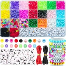 Fimer 940 Adet Dizmek Için Boncuk, 7 x 4 mm At Kuyruğu Boncuğu, 18 Renkli Büyük Delikli Boncuk Seti, Bileklik, 200 Harfli, Takı Yapımı, El Işi