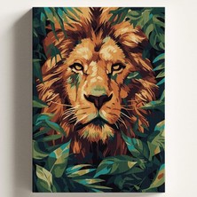 Fimer Boyama Tuval Hobi Seti, Orman Kralı Aslan Temalı Fırça ve Boya Dahil Set (Çıtalı) 50X70 Cm, Kendin Yap Sayılarla Tuval Boya Kiti (Kasnaklı)