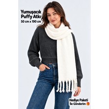 Bermody Puffy  Ekru Atkı Şal Yumuşak Dokulu Kadın Omuz Şalı  50 x 190 cm