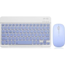 Fimer Tasarımlı Bluetooth Kablosuz Klavye ve Mouse Seti | Android, Ios ve Windows Uyumlu | Şarj Edilebilir, Taşınabilir ve Sessiz Tuşlu Set (Beyaz - Mor)