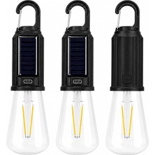 Fimer Set Solar Şarjlı LED Kamp Lambası, Type-C Şarj Girişli Sıcak Beyaz Işıklı Askı Kancalı Taşınabilir Ampul, Kamp Çadır Karavan Bahçe ve Elektrik Kesintisi Için