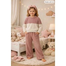 Filiz Kids Kız Çocuk Blok Renkli Kalın Peluş  Kışlık Pijama Takımı Yumuşacık Yumomş Dokulu Uku Seti