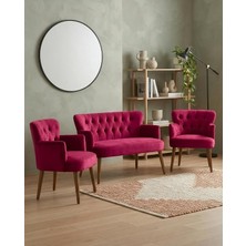 Fimer Çay Seti Koltuk Takımı 2+1+1 Babyface Kumaş Ahşap Ceviz Ayak Balkon ve Bekleme Takımı - Fuşya