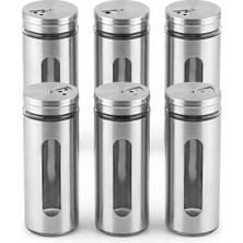 Fimer 6'lı Set Metal Kaplı Cam Baharatlık, 14 cm - Şeffaf Pencereli, Döner Kapaklı, Paslanmaz Çelik Görünümlü Tuzluk ve Baharat Takımı
