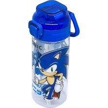 Fimer 500ML Sonic Temalı Desenli Yumuşak Silikon Pipetli Kulplu Kilitlenebilir Su Matarası
