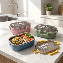 Fimer Paslanmaz Çelik Yemek Kabı 980 Ml, Bölmeli Iç Hazneli Kilitli Kapaklı Lunch Box, Mavi Yeşil Pembe Renk Seçenekli Taşınabilir Saklama Kabı, 21,5X15X7,8 cm