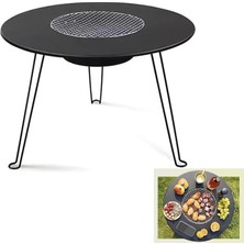 Fimer Katlanabilir Kamp Masası ve Mangal Seti 60CM - Çok Fonksiyonlu Taşınabilir Barbekü Masası, Çay ve Güveç Için Uygun, Kömürlü Bahçe ve Piknik Masası, Paslanmaz Çelik Izgaralı