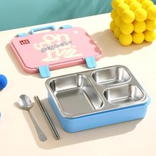 Fimer Kutusu Paslanmaz Çelik - 700 ml 3 Bölmeli Taşıma Kulplu Çocuk Beslenme Kabı (Pembe)