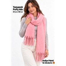 Bermody Puffy Pembe Atkı Şal Yumuşak Dokulu Kadın Omuz Şalı  50 x 190 cm