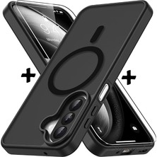 Fimer - Samsung Galaxy A27 Için Kılıf Mat Magsafe Ile Uyumlu Renkli Kenarlı Kamera Çıkıntı Korumalı + 9h Ekran Koruyucu Cam Set - Siyah