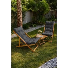 Fimer Ahşap Katlanabilir Şezlong ve Sehpa 3'lü Set, Antrasit, Gürgen Ağacı, Balkon, Bahçe, Teras Için, 98X57X96 cm