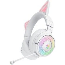 Fimer Kraken Kitty V3 Pro - Rgb Kitty Kablosuz Oyun Kulaklığı - Akış Için Reaktif Kedi Kulakları Kulaklık - Triforce 40 mm Sürücü - Hyperspeed Kablosuz ve Bluetooth - Thx Spatial Audio | Beyaz