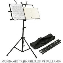 Fimer Nota Sehpası Taşıma Çantalı, Ayarlanabilir Metal, Siyah
