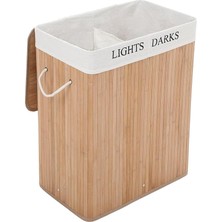 Home Doğal Bambu Katlanabilir Kirli Çamaşır Sepeti, Yıkanabilir Çıkarılabilir Astar Torbalı, Sele Görünümlü Şık ve Dayanıklı Çamaşır Sepeti, Kapaklı ve Ergonomik Tasarım (2 Bölmeli)