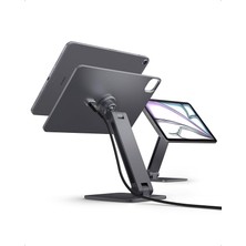 Fimer iPad Pro 11" 2025-2024 Magfit Manyetik Kablosuz Şarj Standı / 360° Dönebilen Ayarlanabilir Alüminyum Tablet Standı (Kablo Dahil Değildir) Gri - AMP09838 (Spigen Tr Garantili)