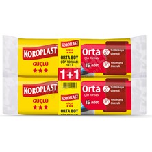 2 Adet Koroplast Güçlü Orta Boy Mavi Çöp Torbası 15'li  1+1