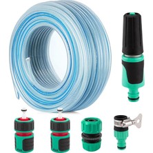 Fimer Katlı Şeffaf Sağlam Bahçe Hortumu (30 Metre) Çeşme Su Sulama Hortum 6'lı Bağlantı Adaptörlü Set