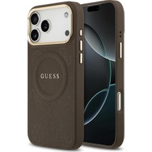 Fimer Mobıle Guess Peony Hot Stamp iPhone 17 Pro Max Için Magsafe ile Uyumlu Kılıf (Kahverengi)