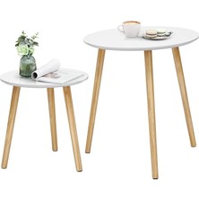 Yan Sehpa Seti, Yuvarlak, 2 Modern Kanepe Sehpası, Minimalist, Iskandinav Tarzı, Masif Ahşap Ayaklar, Oturma Odası ve Balkon Için Sehpa Kombinasyonu, Çam LET07WN