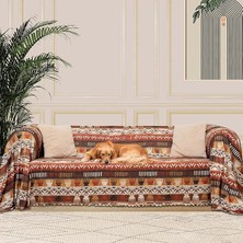 Concept Softmicro Boho Etnik Desenli Mikrofiber Koltuk Örtüsü ve Şalı, Kaymaz TOPRAK180X220 cm