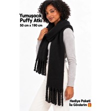 Bermody Puffy Siyah Atkı Şal Yumuşak Dokulu Kadın Omuz Şalı  50 x 190 cm