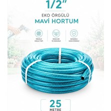 Fimer 1/2" 25 Metre Örgülü Bahçe Hortumu Balkon Bahçe Sulama Temizlik Araç Yıkama Su Hortumu Dolanmaz Kırılmaz Yeşil (Mavi, 1/2" 25 Mt)