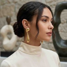 Ay Işığı Kadın Gold Çelik Küpe