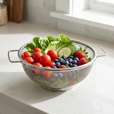 Fimer Paslanmaz Çelik Çift Kulplu Sepet Süzgeç 22CM*10CM, Salata Süzgeci Meyve Süzgeci, Makarna Süzgeci, Paslanmaz Çelik Çift Kulplu 22CM Sepet Süzgeç SPT22