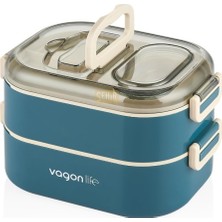 Fimer Bento 1000ML Lunchbox Çift Katlı 3 Bölmeli Çelik Sefer Tası Yemek Kutusu (Lacivert)